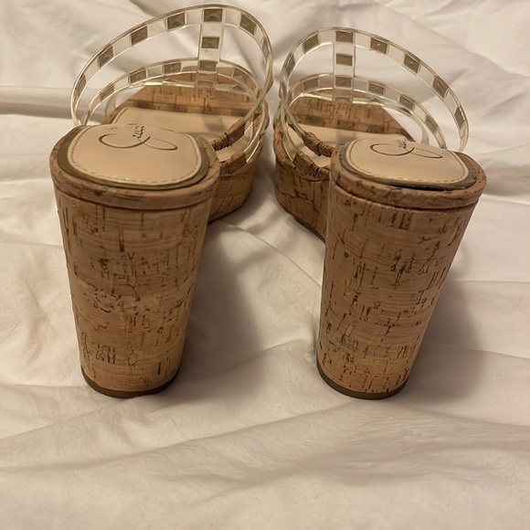 Corked / tan colored wedge, Silver studded, Strappy, 3 inch heels - Picture 4 of 7